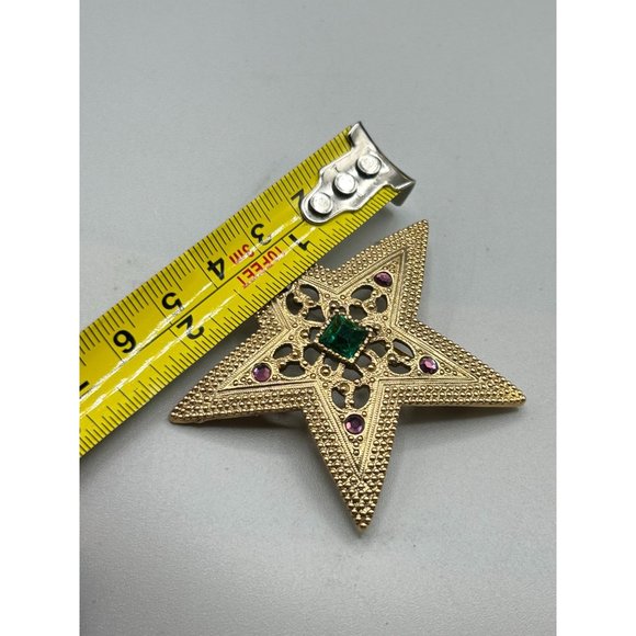 1928 Brand Star Pin Brooch Gold Tone and Jewel Tones Rhinestones Vintage Jewelry - Picture 6 of 6